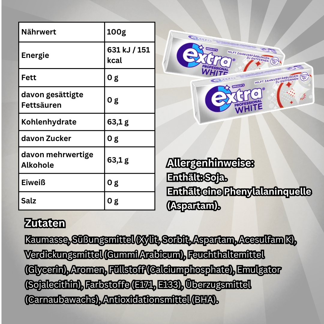 Wrigley's Extra Professional White Kaugummi 30 x 10 Dragees – Zuckerfreier Zahnpflege-Kaugummi