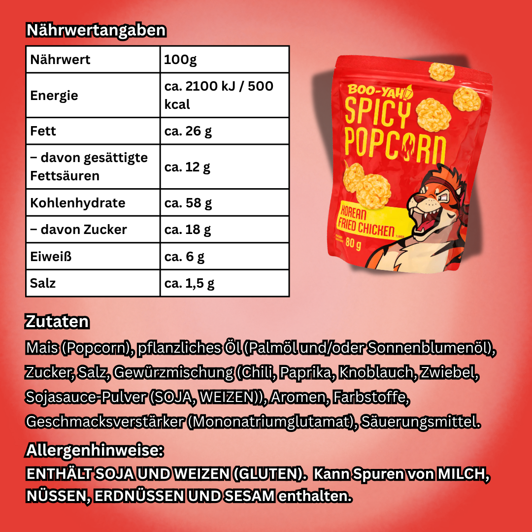 1x Boo-Yah Spicy Popcorn 80g – Verschiedene Sorten (Spicy Mango / Korean Fried Chicken / Spicy Caramel / Nori & Wasabi)