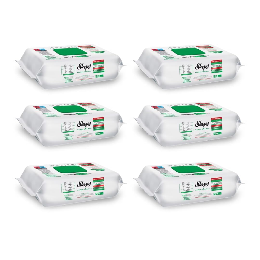 Sleepy Easy Clean – 6er Pack Reinigungstücher (Grün, 6 × 100 Stück, Weißseife-Formel) – streifenfreier Glanz auf allen Oberflächen