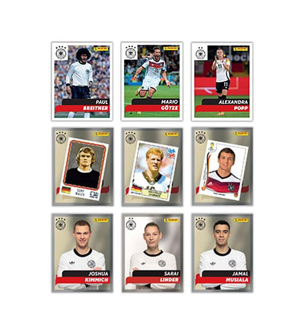 DFB 2025 – 125 Jahre Fußballgeschichte – Stickerbox mit 36 Tüten + Heartforcards® Versandschutz