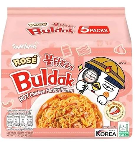 Samyang Buldak Rose 5 x 140 g – Koreanische Instant Nudeln mit cremig-scharfer Sauce | Spicy Rose Fire Noodles (MHD 09/2025)