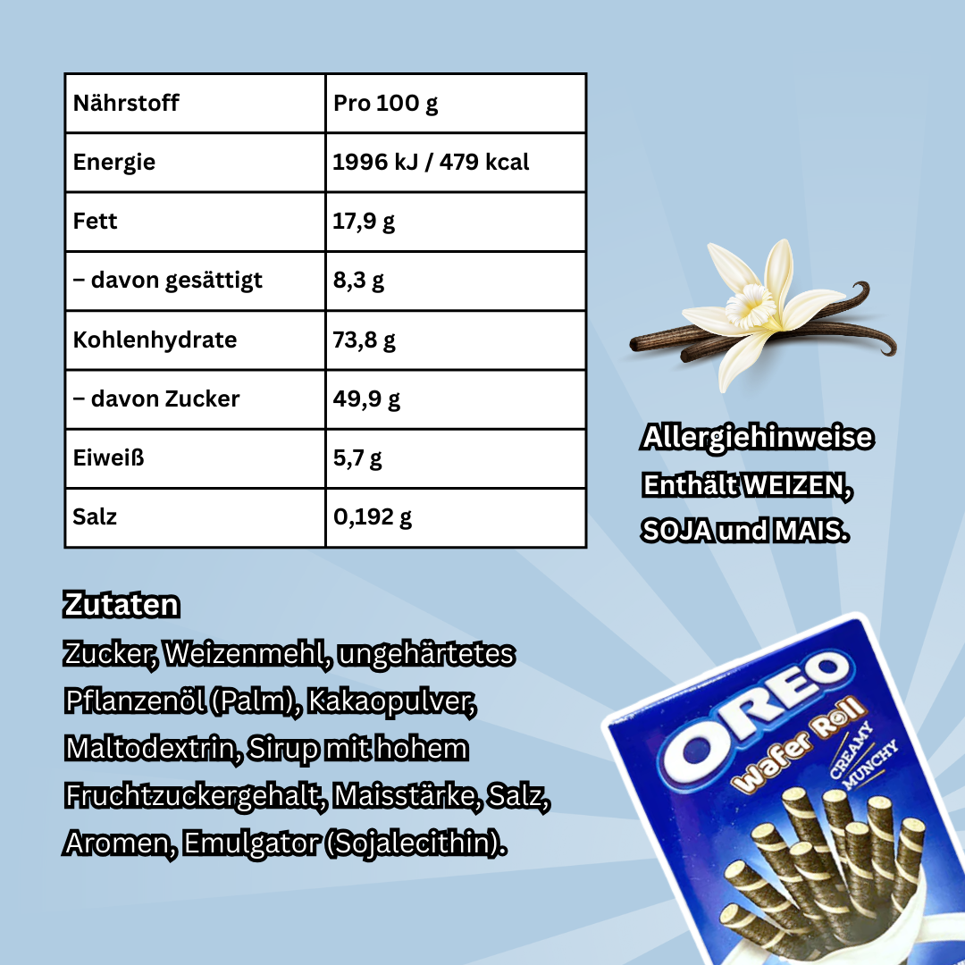 20x Oreo Vanilla Cream Filled Wafer Rolls – 20x54g – Knusprige Waffel mit Vanillecreme