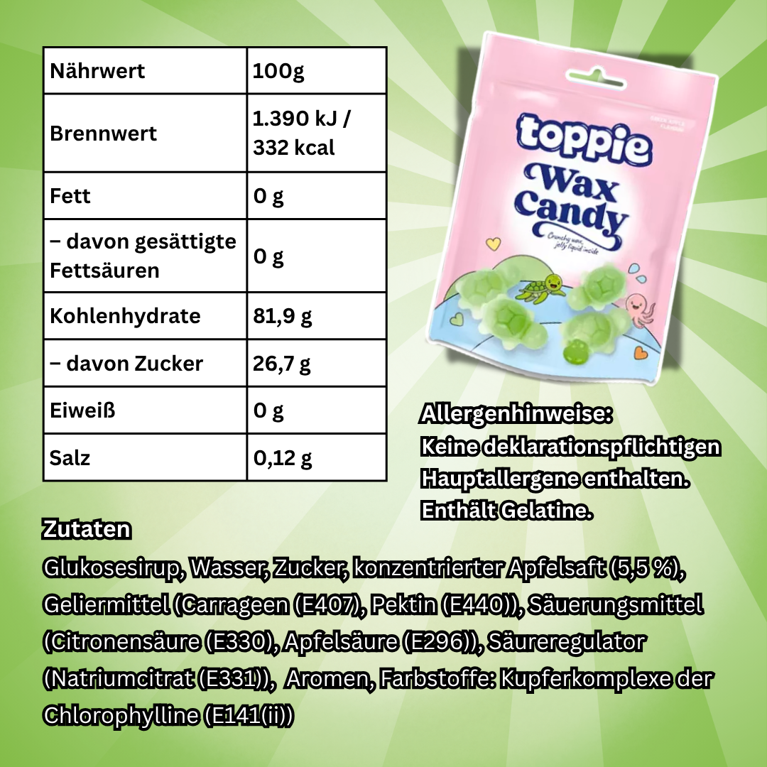 3x Toppie Wax Candy | 3x40g Flüssige Süßware in Wachshülle – Blueberry, Strawberry & Green Apple – Fruchtige Liquid Candy Box