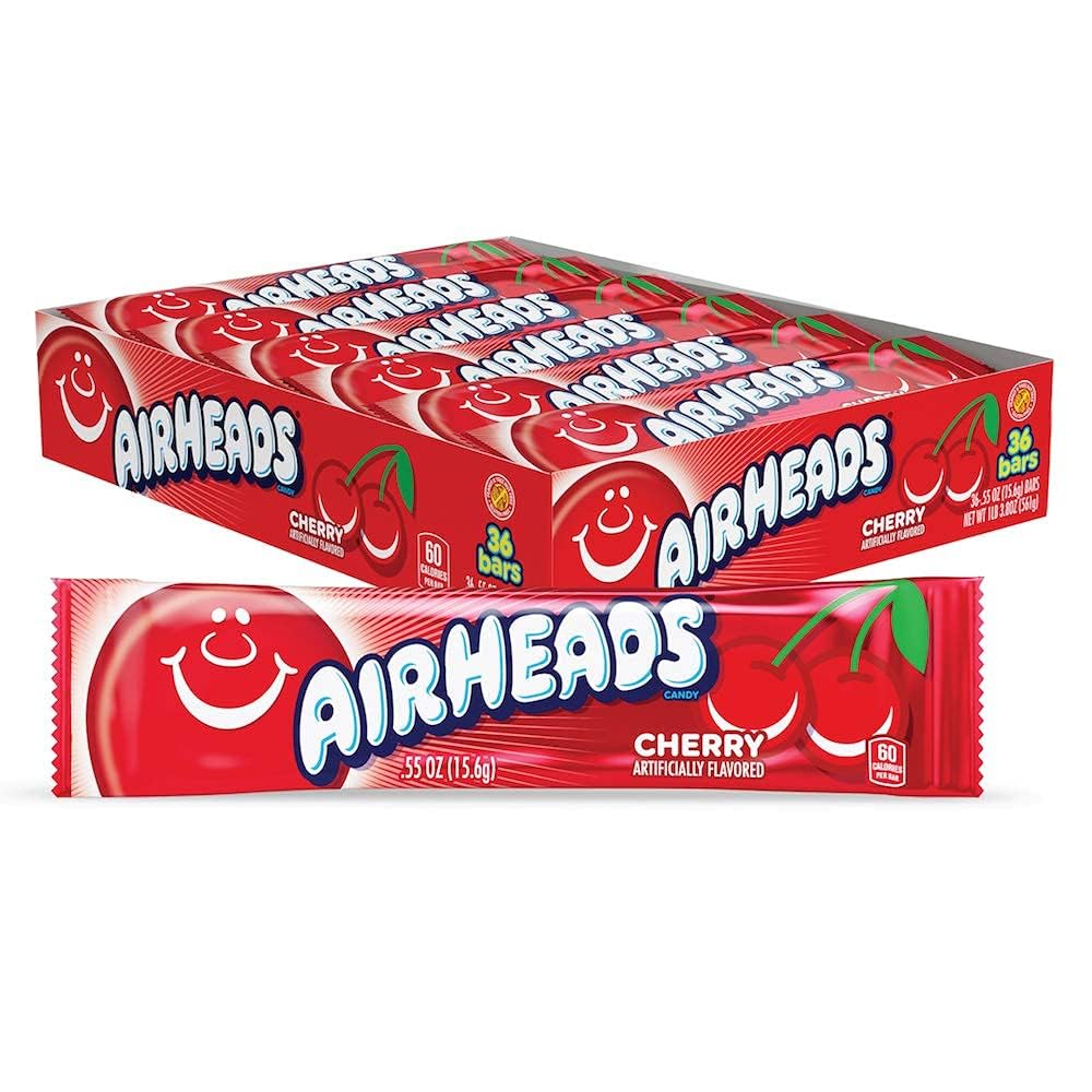 Airheads Cherry – 15er Pack | 15 x 15,6 g | Intensiver Kirschgeschmack | Kult-Kaubonbon aus den USA