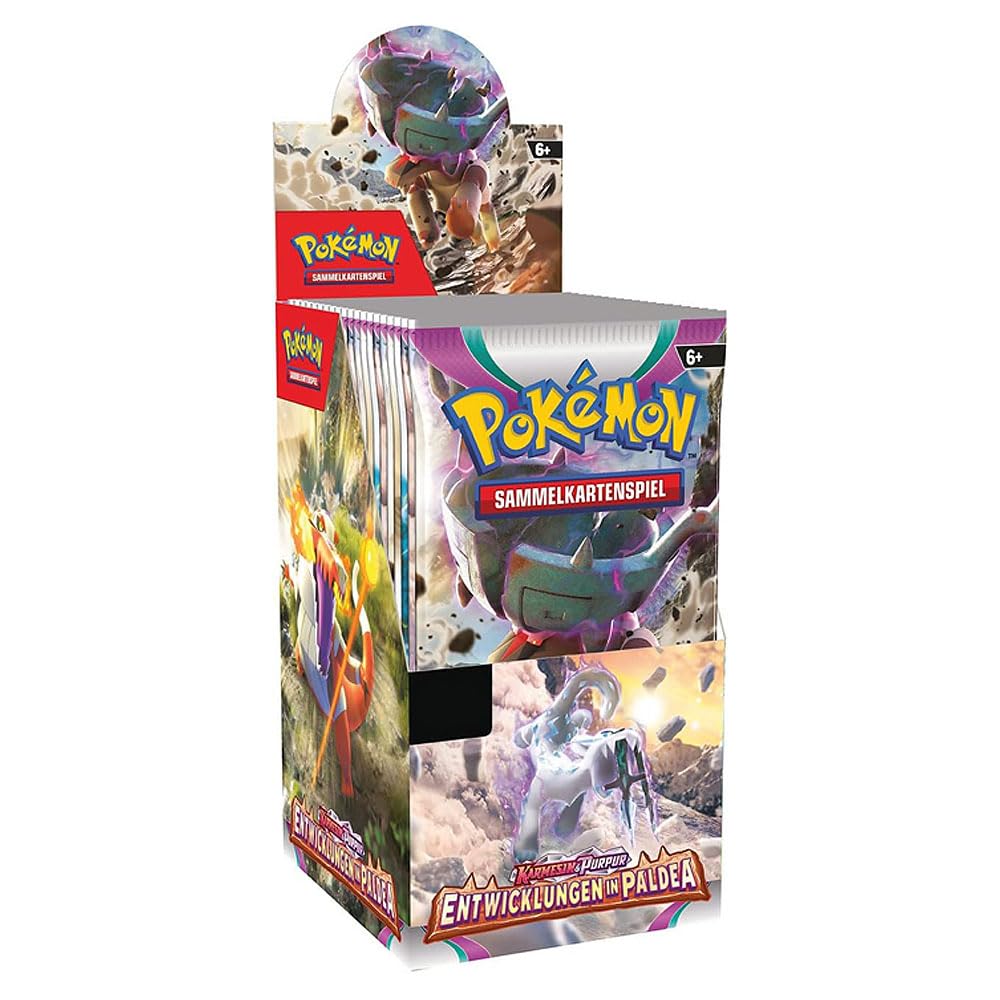 Pokémon Karmesin & Purpur – Entwicklungen in Paldea | 18er Display | 180 Karten | Deutsch | Mit Heartforcards® Versandschutz