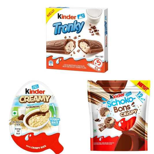 Kinder Creamy + Kinder Crispy Schoko Bons Groß 67g & Kinder Tronky
