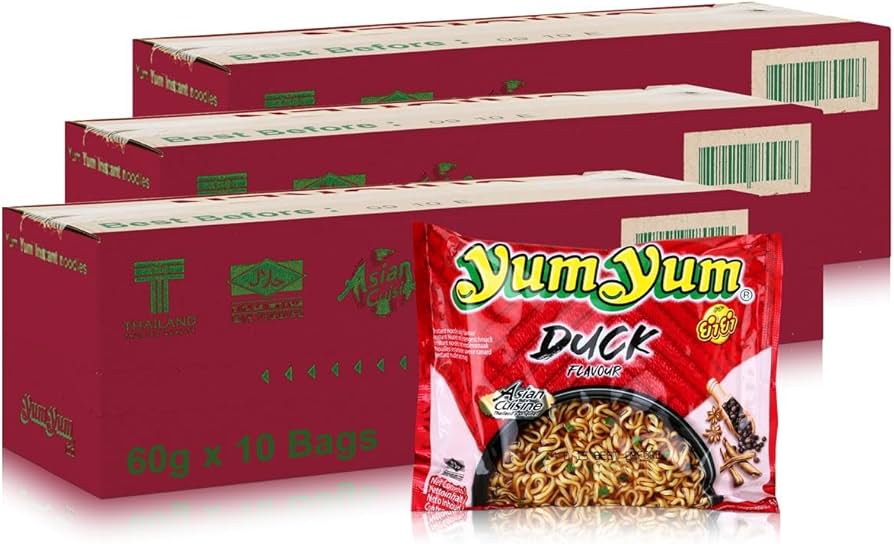 Yum Yum Duck Instant Noodles – 30 x 60 g | Thailändische Entensuppe | Würzige 3-Minuten-Nudeln | Halal | Aromatischer Entengeschmack