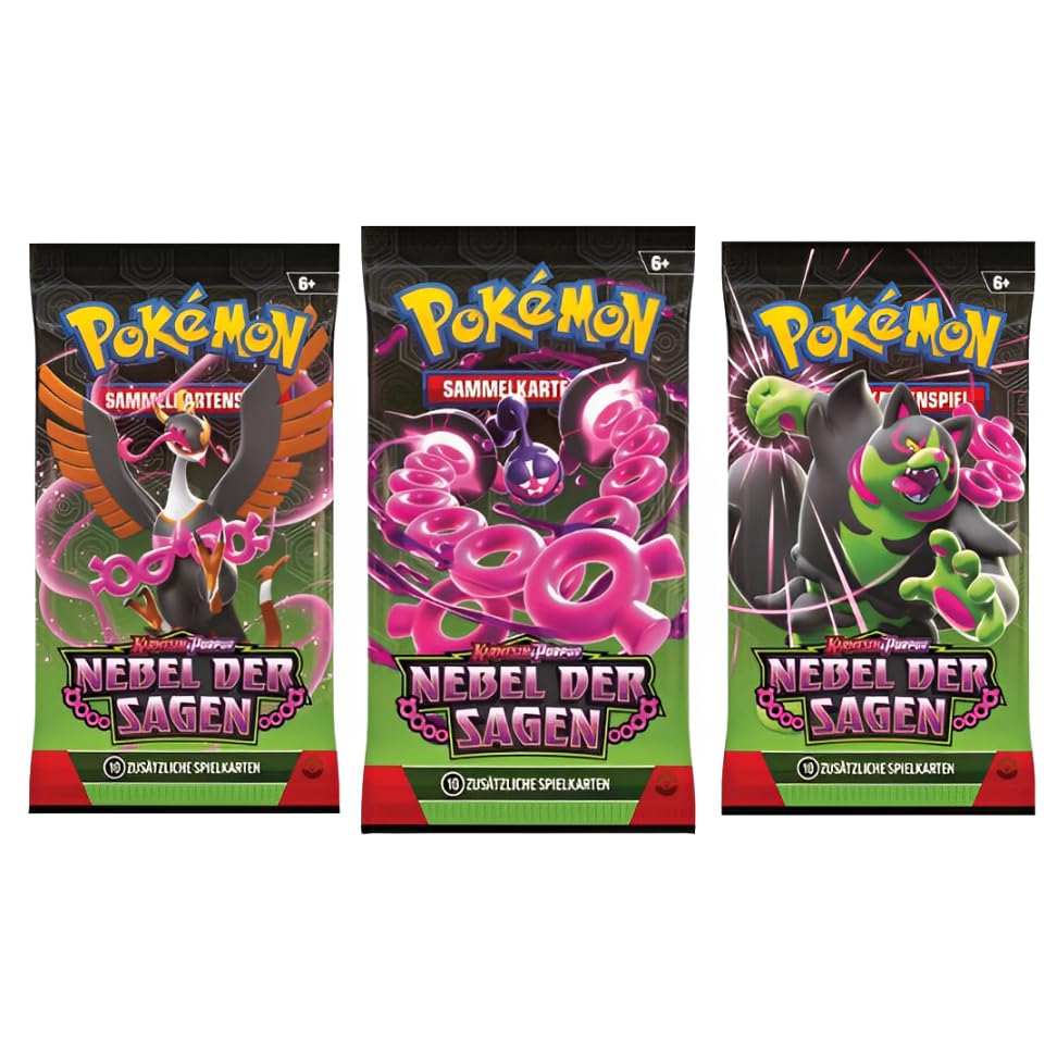 3x Pokemon Karmesin & Purpur: Nebel der Sagen Booster - KP6.5 - 3 Booster - mit 10 Karten pro Booster - DEUTSCH + Heartforcards® Versandschutz