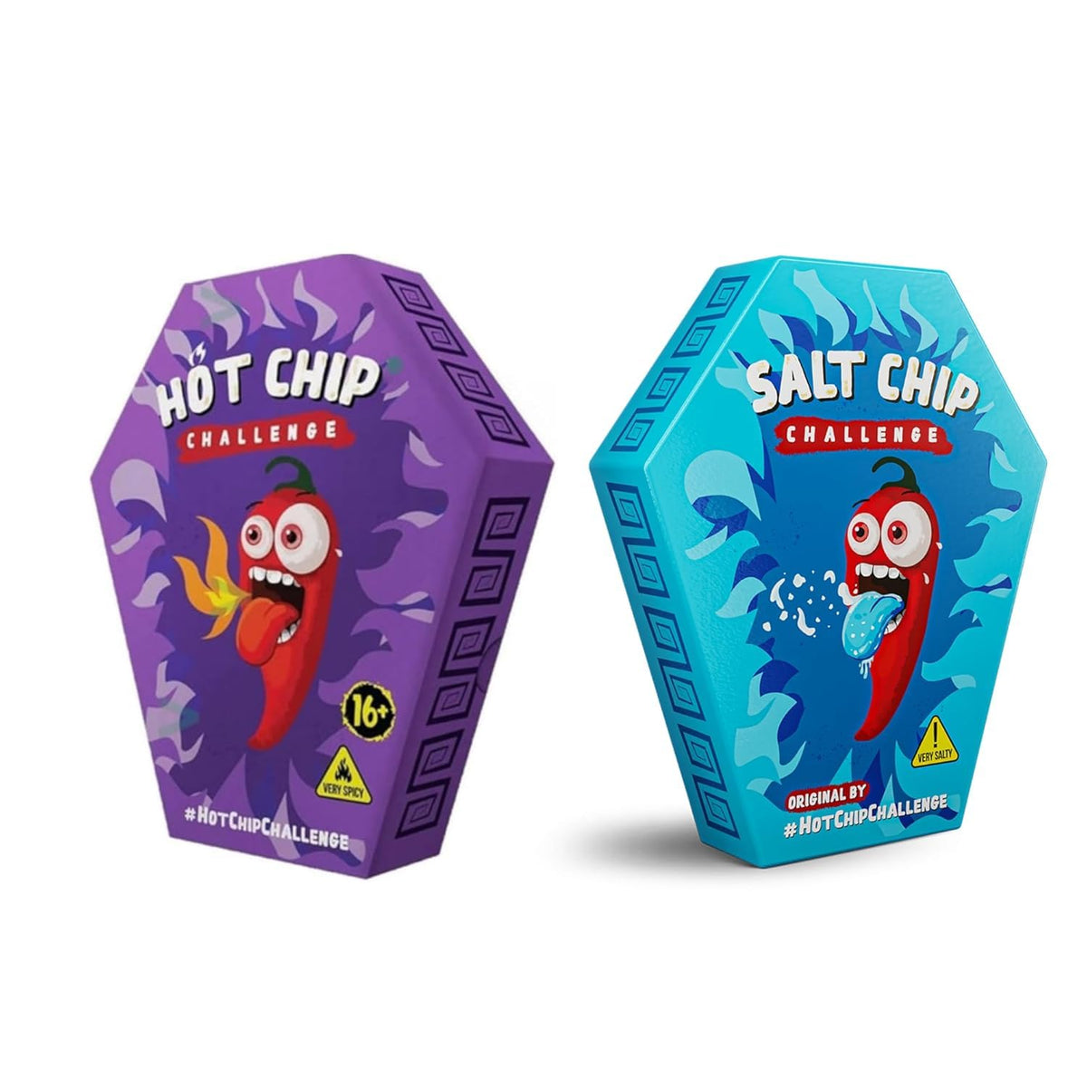 Chip Challenge Doppelpack – 1x SALT CHIP & 1x HOT CHIP – Extrem salzige & extrem scharfe Tortilla-Challenges