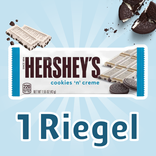1er Pack Hershey’s Cookies ’n’ Cream Riegel | 1x 43 g | Weißer Schokoladenriegel mit Keksstückchen