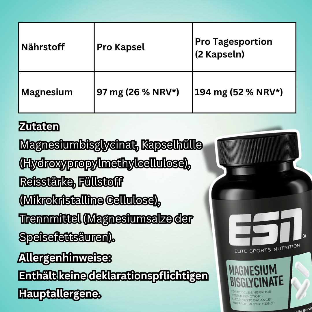 ESN Magnesium Bisglycinate 120 Kapseln | Hochwertiges Magnesium-Bisglycinat