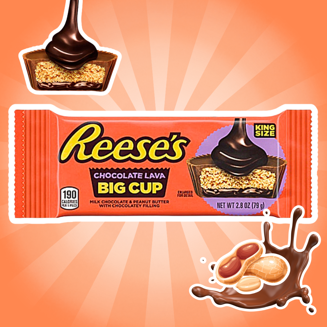 16x Reese’s Chocolate Lava Big Cup King Size 79 g – Milchschokolade mit flüssigem Erdnussbutterkern Multipack