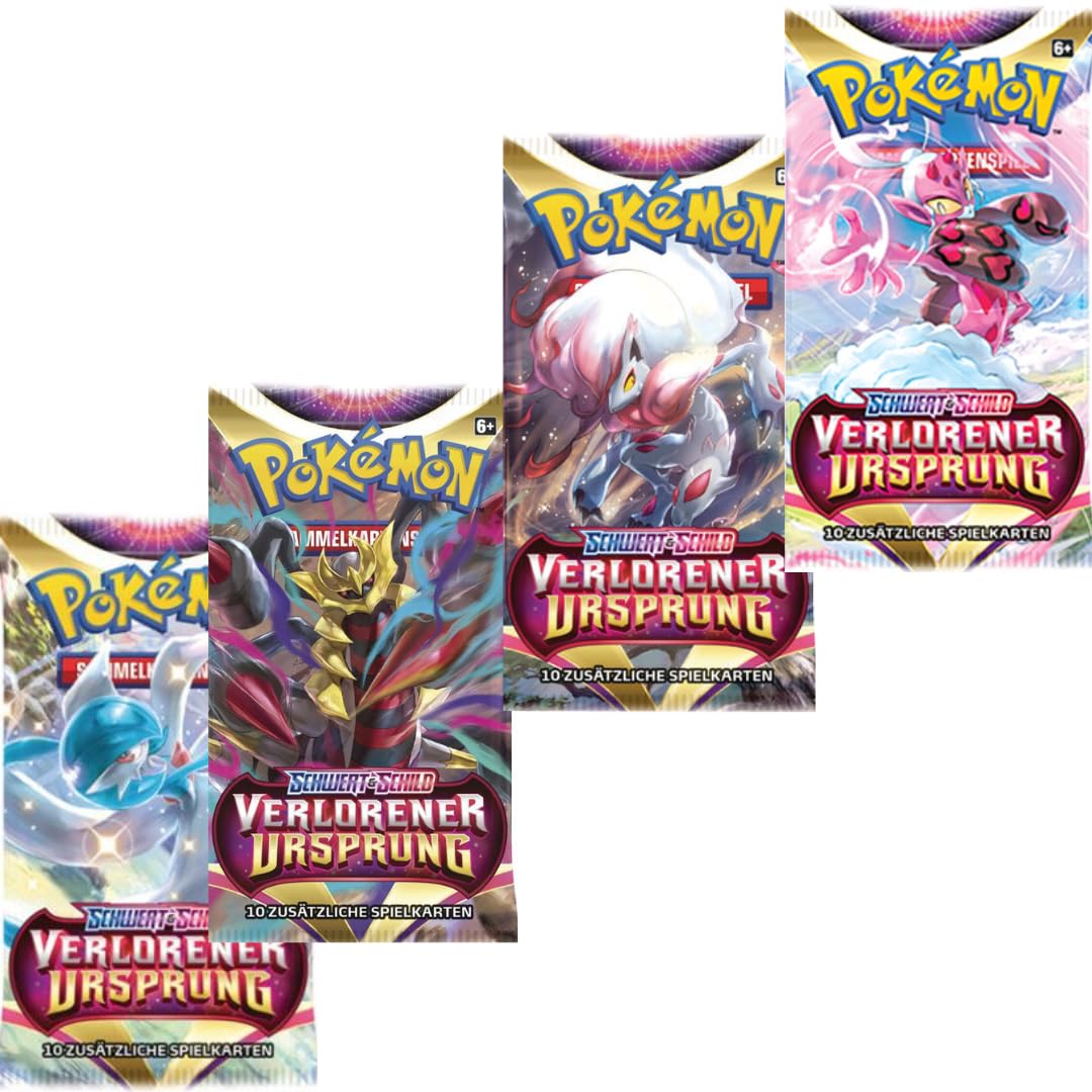 4x Pokemon VERLORENER URSPRUNG Booster Set - mit 10 Karten pro Booster - DEUTSCH + Heartforcards® Versandschutz