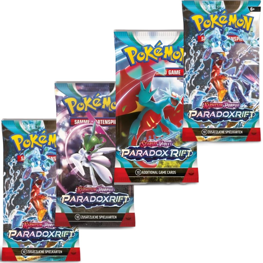 4x Pokemon PARADOX RIFT Booster Set - mit 10 Karten pro Booster - DEUTSCH + Heartforcards® Versandschutz