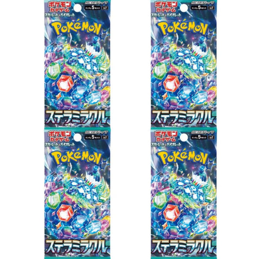 4x Pokemon Stellar Miracle Sv7 Booster - mit 4 Booster a 5 Karten - JAPANISCH + Heartforcards® Versandschutz