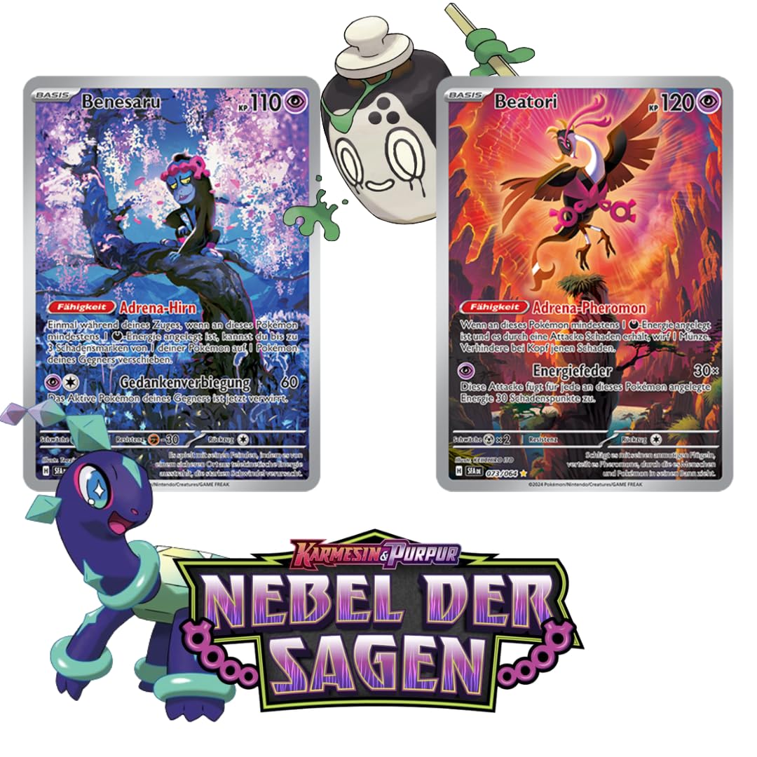 3x Pokemon Karmesin & Purpur: Nebel der Sagen Booster - KP6.5 - 3 Booster - mit 10 Karten pro Booster - DEUTSCH + Heartforcards® Versandschutz