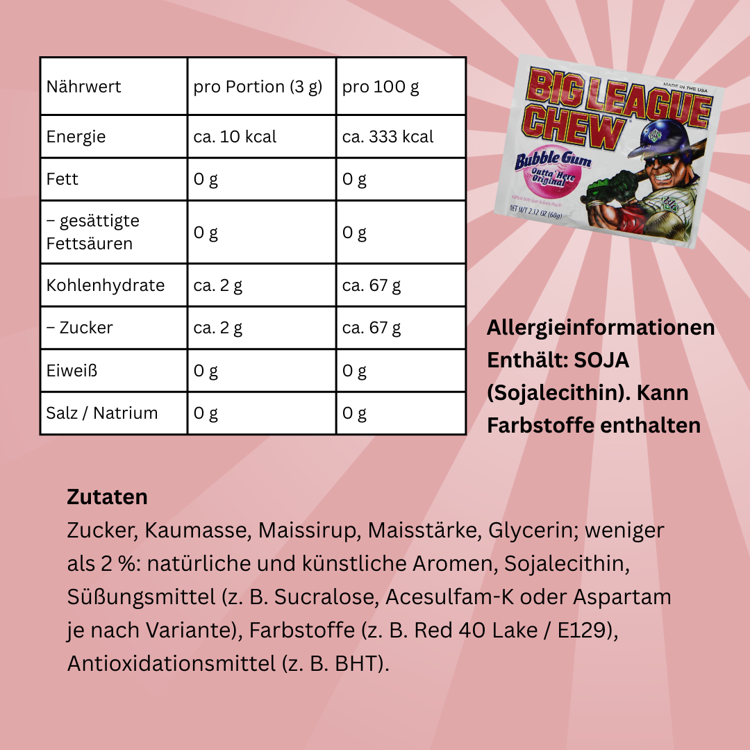 Big League Chew Original Bubble Gum, 2,1-oz Beutel (12er-Pack) – Klassischer zerkleinerter Kaugummi für Sportteams & Snacks