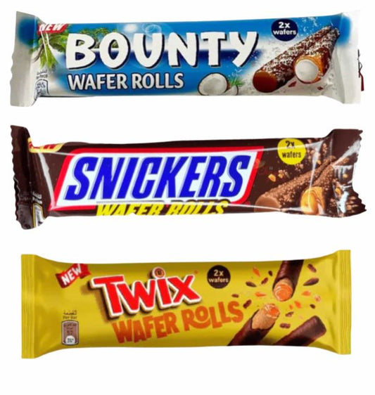 Snickers, Bounty & Twix Wafer Rolls – 3er Probier-Set (MHD 07/2025)