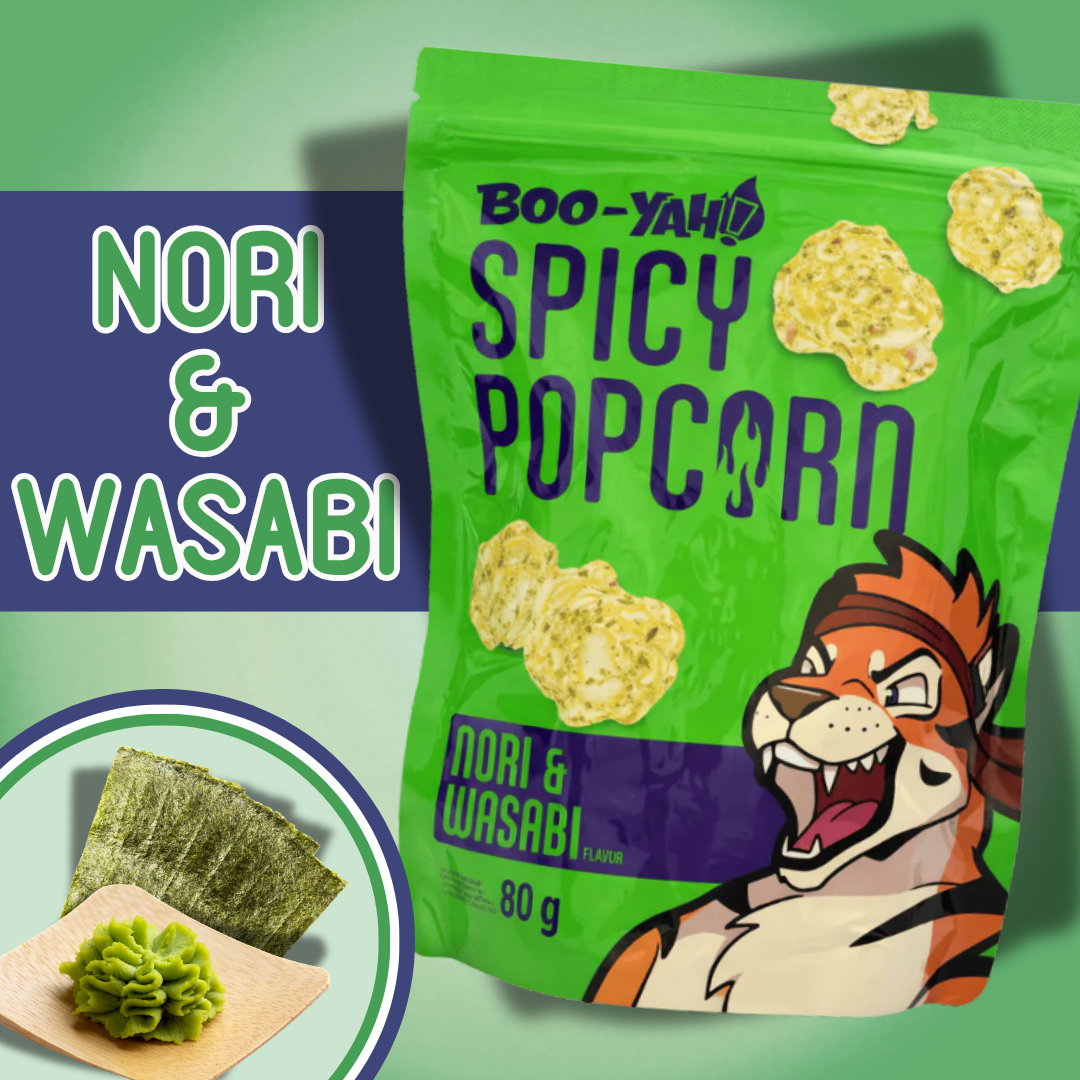 1x Boo-Yah Spicy Popcorn 80g – Verschiedene Sorten (Spicy Mango / Korean Fried Chicken / Spicy Caramel / Nori & Wasabi)