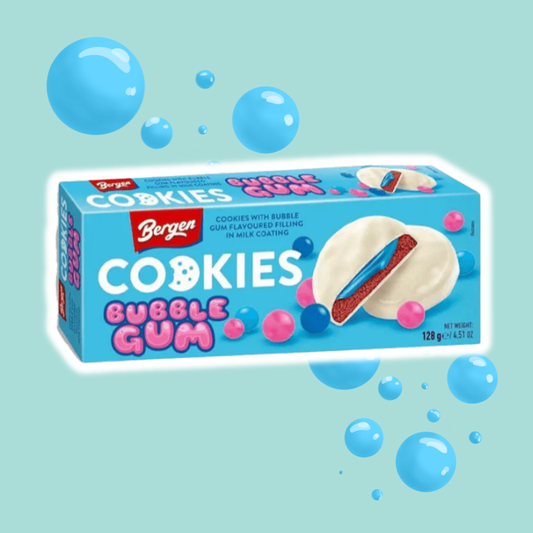 Bergen Cookies Bubble Gum – Kekse mit Kaugummi-Füllung und Milchglasur (128 g)