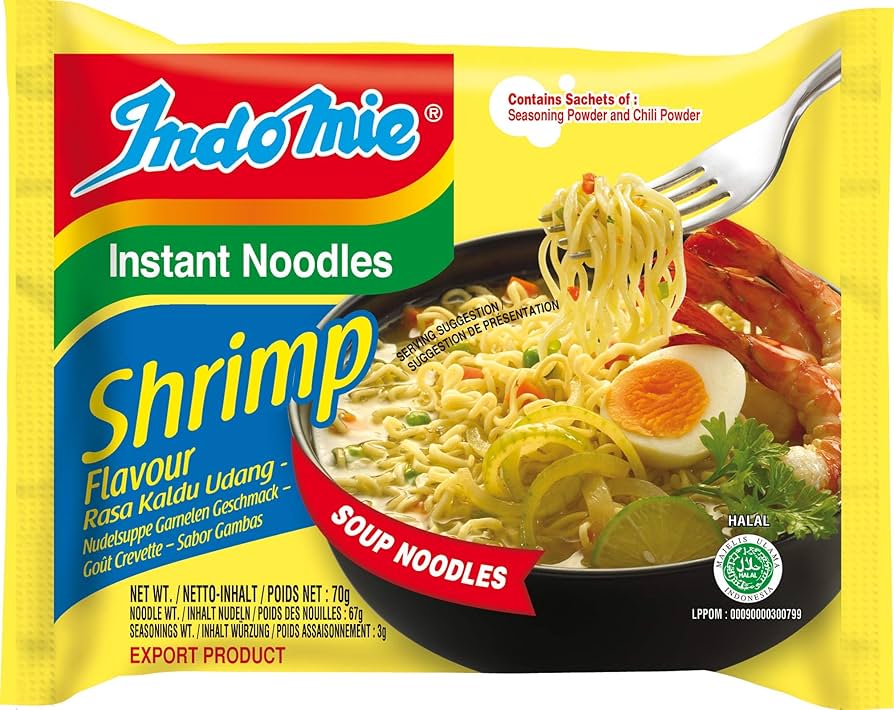 Indomie Shrimp Instant Noodles – 10 x 70 g | Garnelen-Geschmack | Würzige 3-Minuten-Instantnudeln | Halal | Aromatische Nudelsuppe