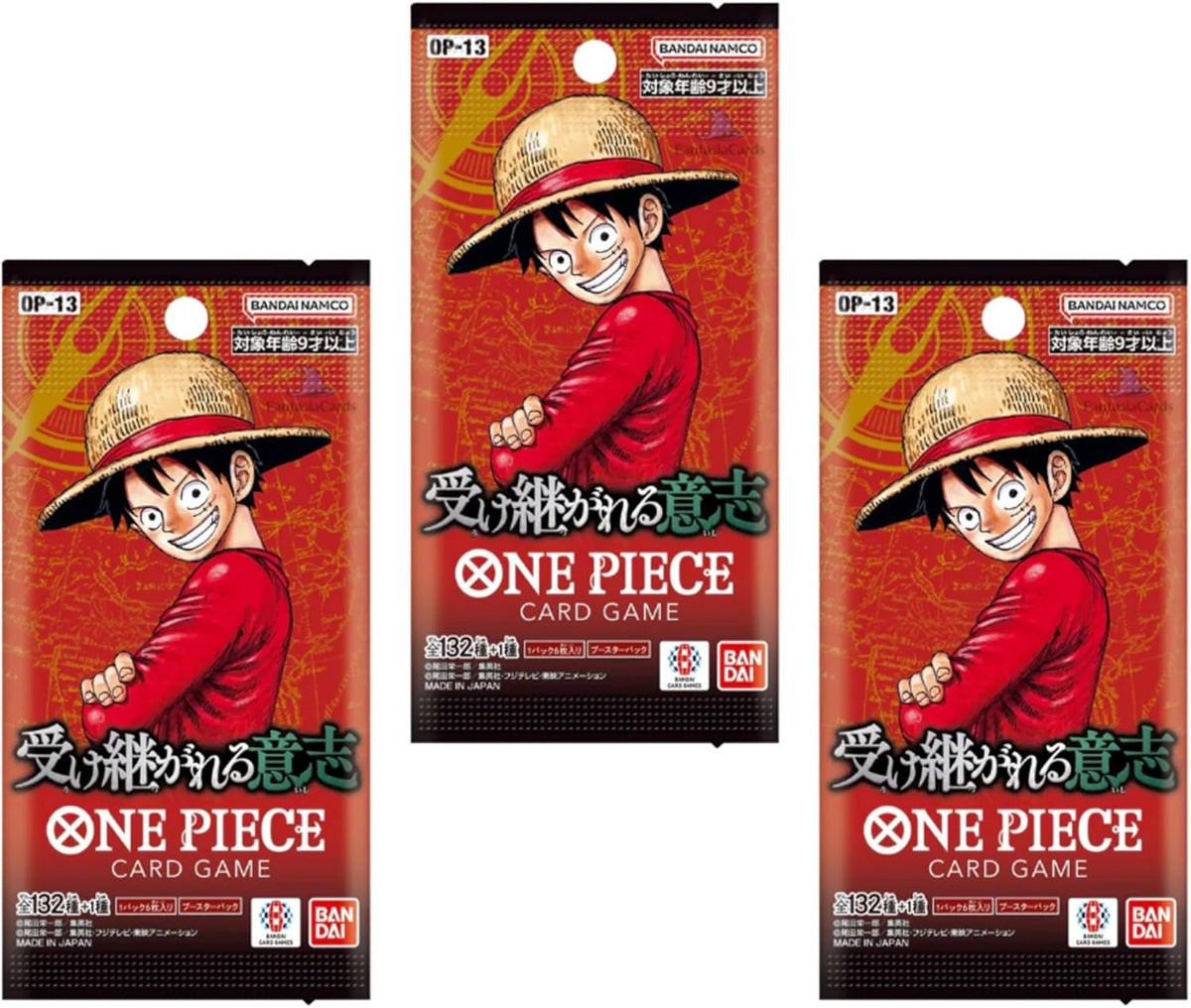 3X OP13 Carrying on His Will Booster [Japanisch] – | 3 Packs à 6 Karten | Limitierte 3rd Anniversary Collection | Mit Heartforcards® Versandschutz