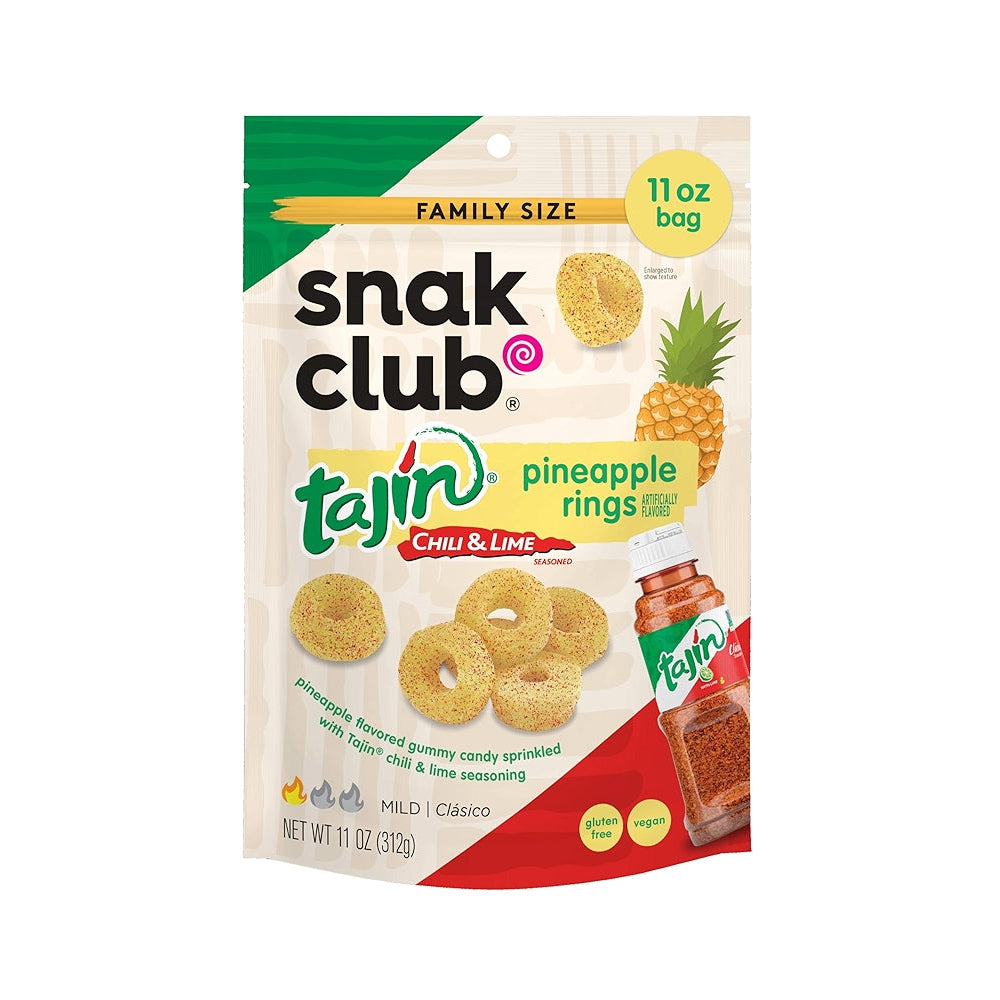 Snak Club Tajín Pineapple Rings – 64 g | Chili-Limetten-Ananasringe | Süß-würzige Fruchtgummis | Vegan & glutenfrei | Mexikanischer Snackkick