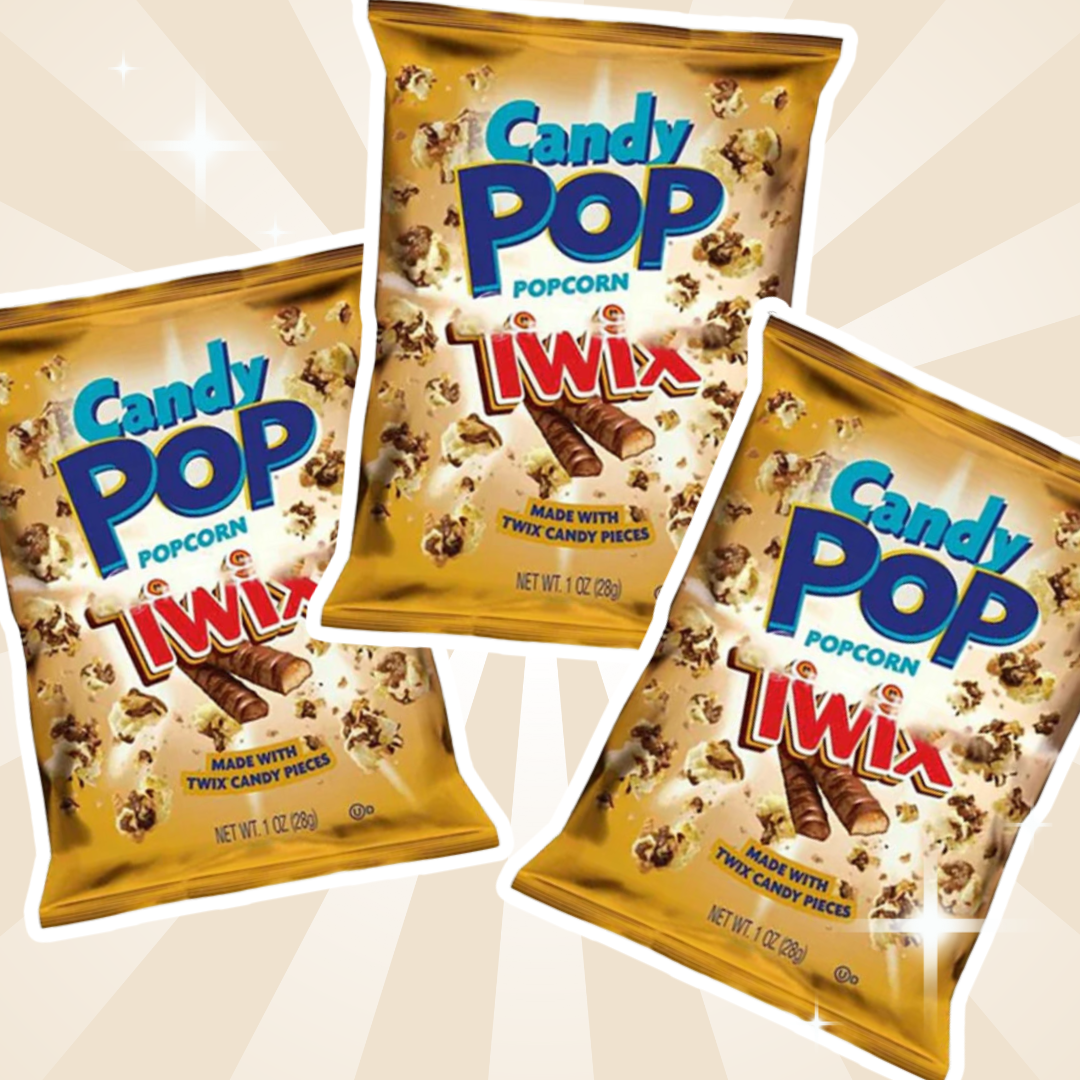 3x Candy Pop Twix Popcorn – 3x 28g – Knuspriger Schoko-Karamell Snack