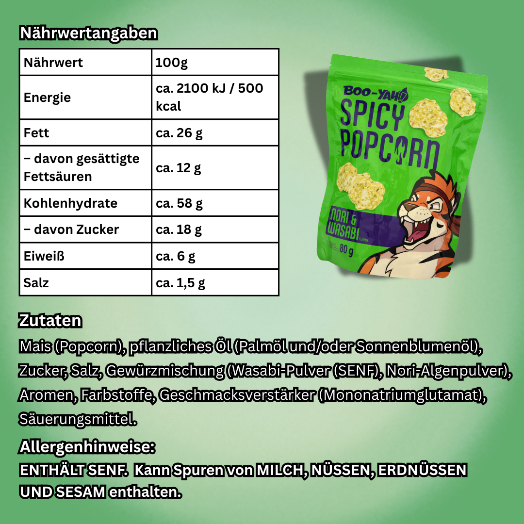 1x Boo-Yah Spicy Popcorn 80g – Verschiedene Sorten (Spicy Mango / Korean Fried Chicken / Spicy Caramel / Nori & Wasabi)