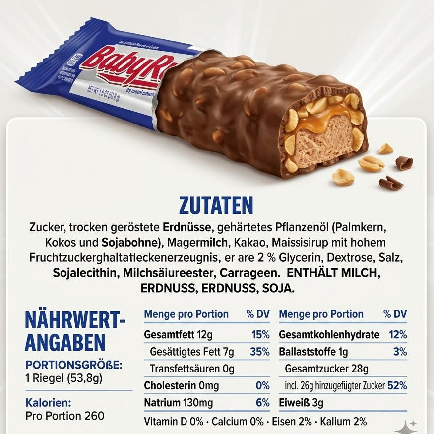 Baby Ruth Schokoladenriegel (59,9g) – Erdnuss, Karamell & Fudge