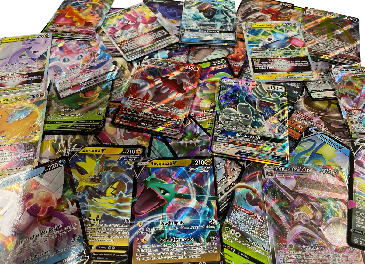 Original Pokemon 3 verschiedene V Karten DEUTSCH bestehend aus V, VMAX, VSTAR oder GX seltene Karten GARANTIERT aus aktuellen Sets + Heartforcards® Versandschutz
