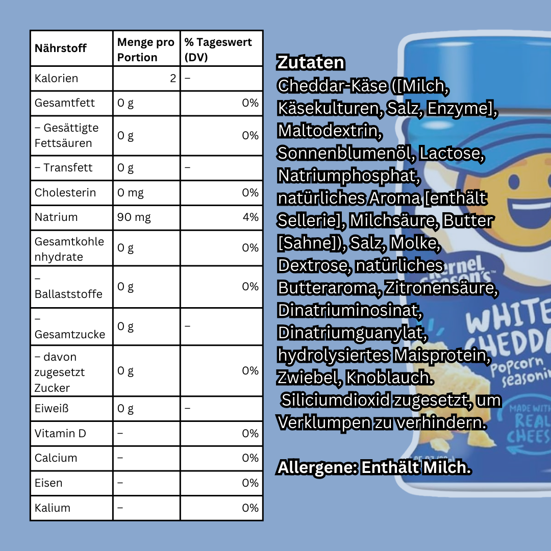 Kernel Season’s White Cheddar Popcorn Seasoning | Würziges Weißkäse-Topping für Popcorn | 76g