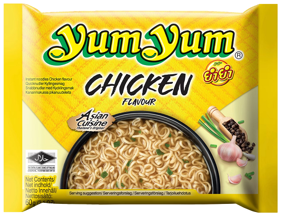 Yum Yum Chicken Instant Noodles – 10 x 60 g | Thailändische Hühnersuppe | Würzige 3-Minuten-Nudeln | Halal | Aromatischer Hühnergeschmack