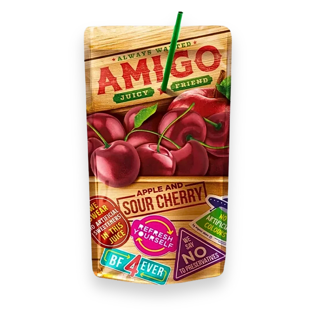 Amigo Softdrink „Apple & Sour Cherry“ – 8 x 200 ml | Apfel-Sauerkirsch-Drink | Mit Vitaminen | Ohne künstliche Zusätze | Perfekt für unterwegs