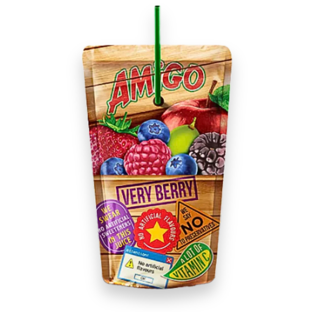 Amigo Softdrink „Very Berry“ – 8 x 200 ml | Beeriger Multifrucht-Drink | Mit Vitaminen | Trinkpäckchen für Schule & unterwegs