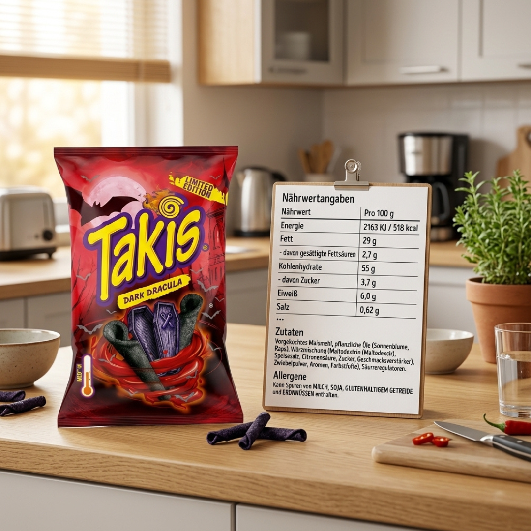 Takis Dracula Limited Edition (3er-Pack / 3 x 90g) – Scharfe eingerollte Mais-Chips mit Chili & Sorte Dracula Flavor