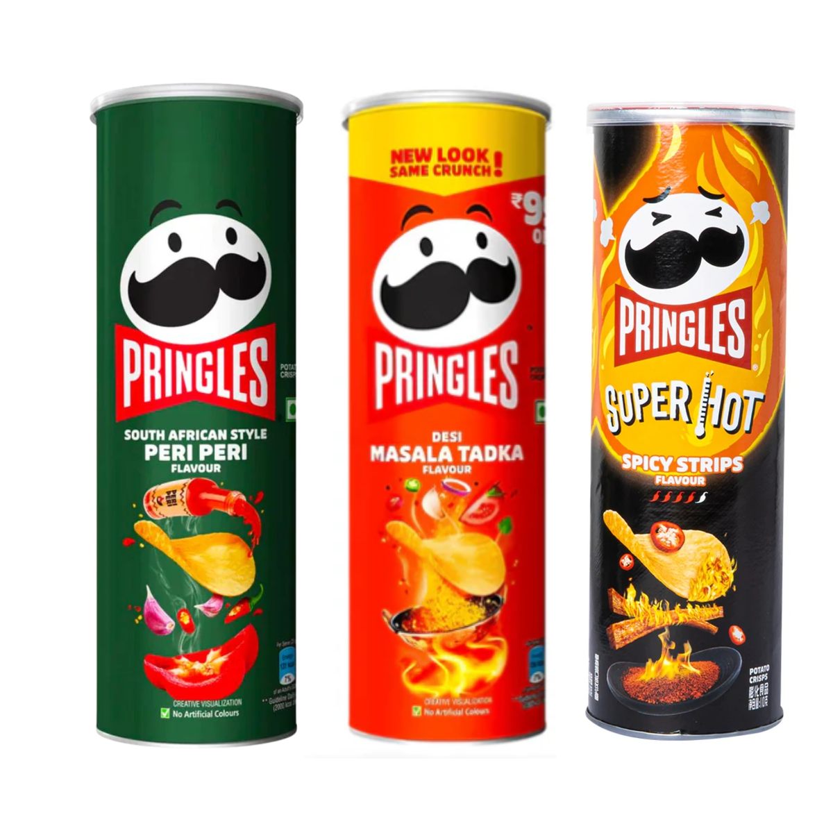 3x Asiatische Pringles – Verschiedene Sorten, 3x 102g | Peri Peri, Desi Masala, Super Hot Spicy Strips
