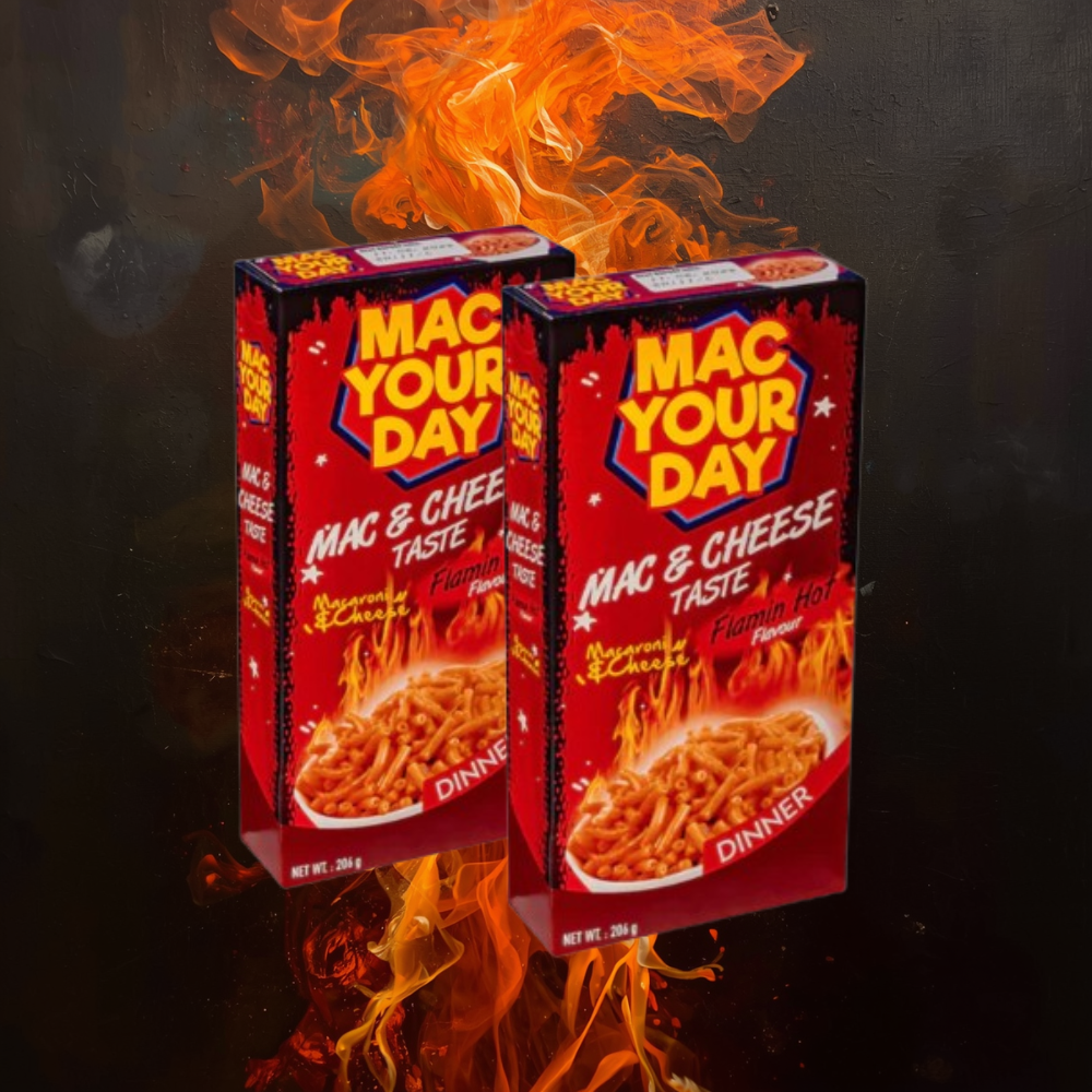 Mac Your Day Mac & Cheese Flamin Hot 2er Pack (2×206 g) – Spicy Macaroni & Cheese – Scharfe Käsenudeln – Instant Pasta Mahlzeit