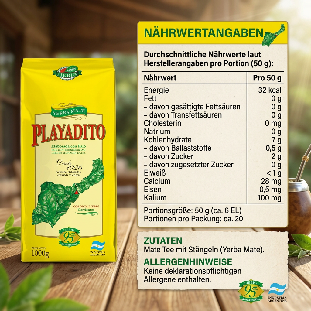 Playadito Yerba Mate Tee aus Argentinien 1 kg – Mate Tee mit Stängeln – Mildes Aroma & Traditioneller Mate-Genuss