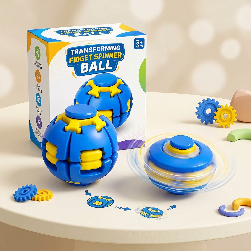 Fidget Spinner Ball Press-to-Spin – 3D-gedrucktes Fidget-Spielzeug für Kinder & Erwachsene