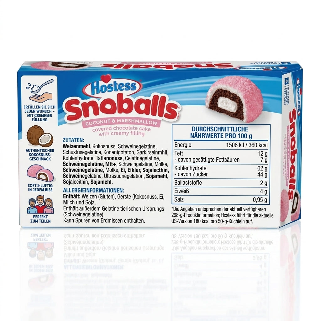 Hostess Snoballs Coconut & Marshmallow – Schokoladenküchlein mit Cremefüllung, Marshmallow & Kokosnuss, 6 Stück (298 g)