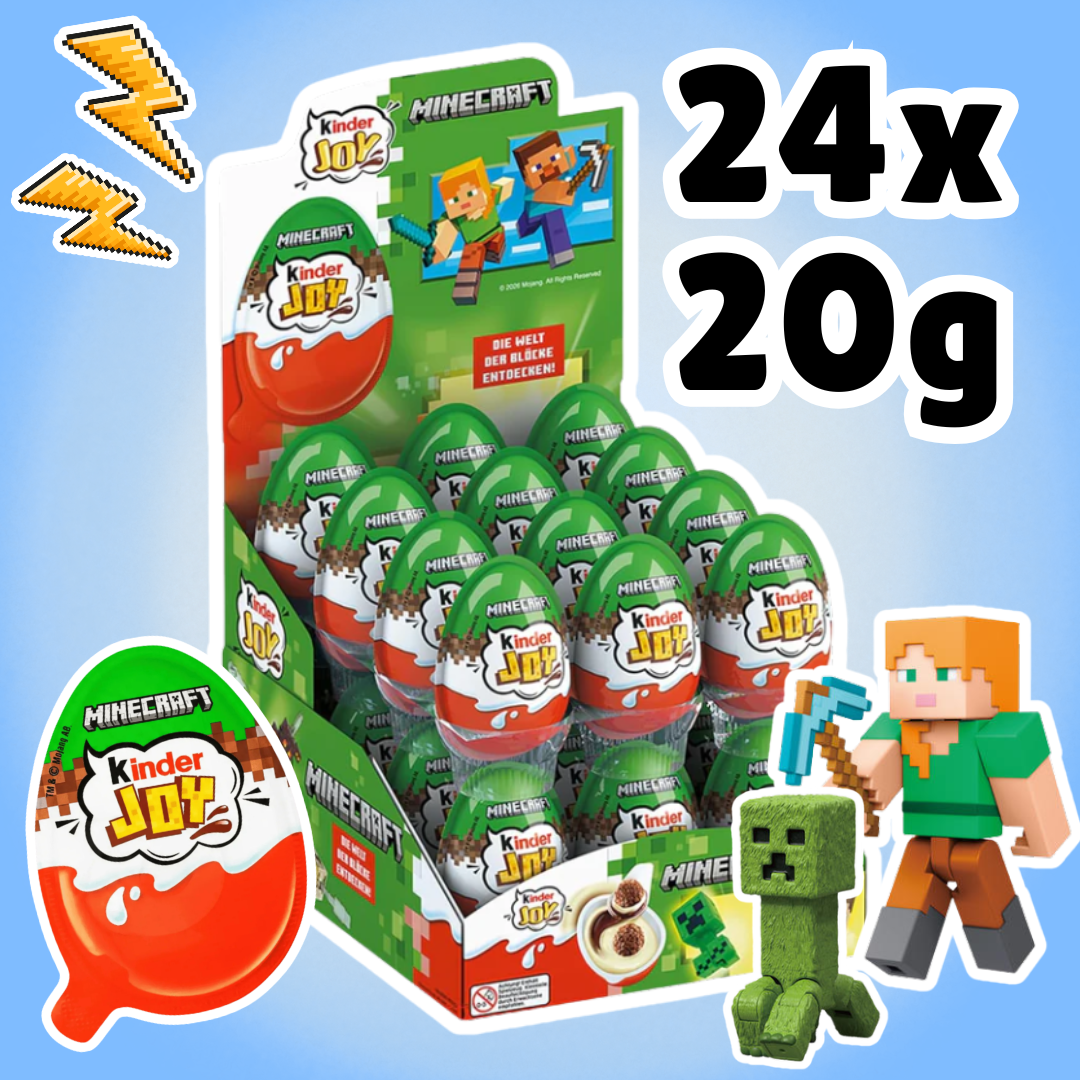 24x Kinder Joy Minecraft Überraschungsei mit Milchcreme & Kakao, 24x20g