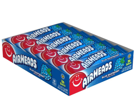 Airheads Blue Raspberry – 36er Box (36 x 15,6 g) | Amerikanische Kaubonbons | Süß-fruchtiger Blue-Raspberry-Geschmack | Einzeln verpackte Taffy-Streifen