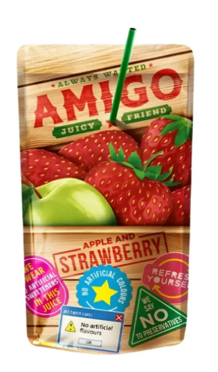 Amigo Softdrink „Juicy Friend“ Apple & Strawberry – 8 x 200 ml | Apfel-Erdbeer-Drink | Mit Vitaminen | Trinkpäckchen für Schule & unterwegs