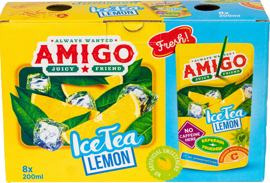 Amigo Softdrink „Ice Tea Lemon“ – 8 x 200 ml | Zitronen-Eistee im Trinkpäckchen | Mit Vitaminen | Ideal für Schule & unterwegs