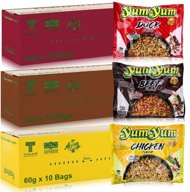 YumYum Instant Nudelsuppen Set – Ente, Rind & Huhn | 30 x 60 g | Asiatische Instant-Nudeln Mixbox