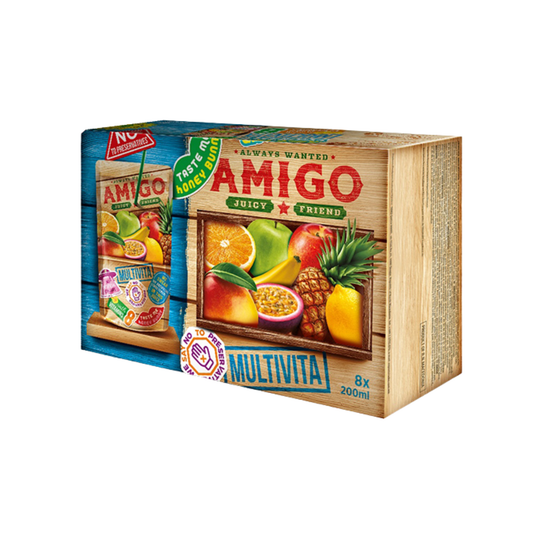 AMIGO Multivita Softdrink – 8 x 200 ml | Fruchtiger Vitamin-Drink ohne Kohlensäure | Praktische Mini-Packs für unterwegs