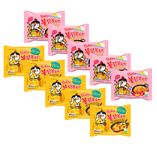 Samyang Hot Chicken Ramen Bundle – 5x Carbonara 130g + 5x Cheese 140g | Koreanische scharfe Instantnudeln | Cremig, würzig & extra aromatisch