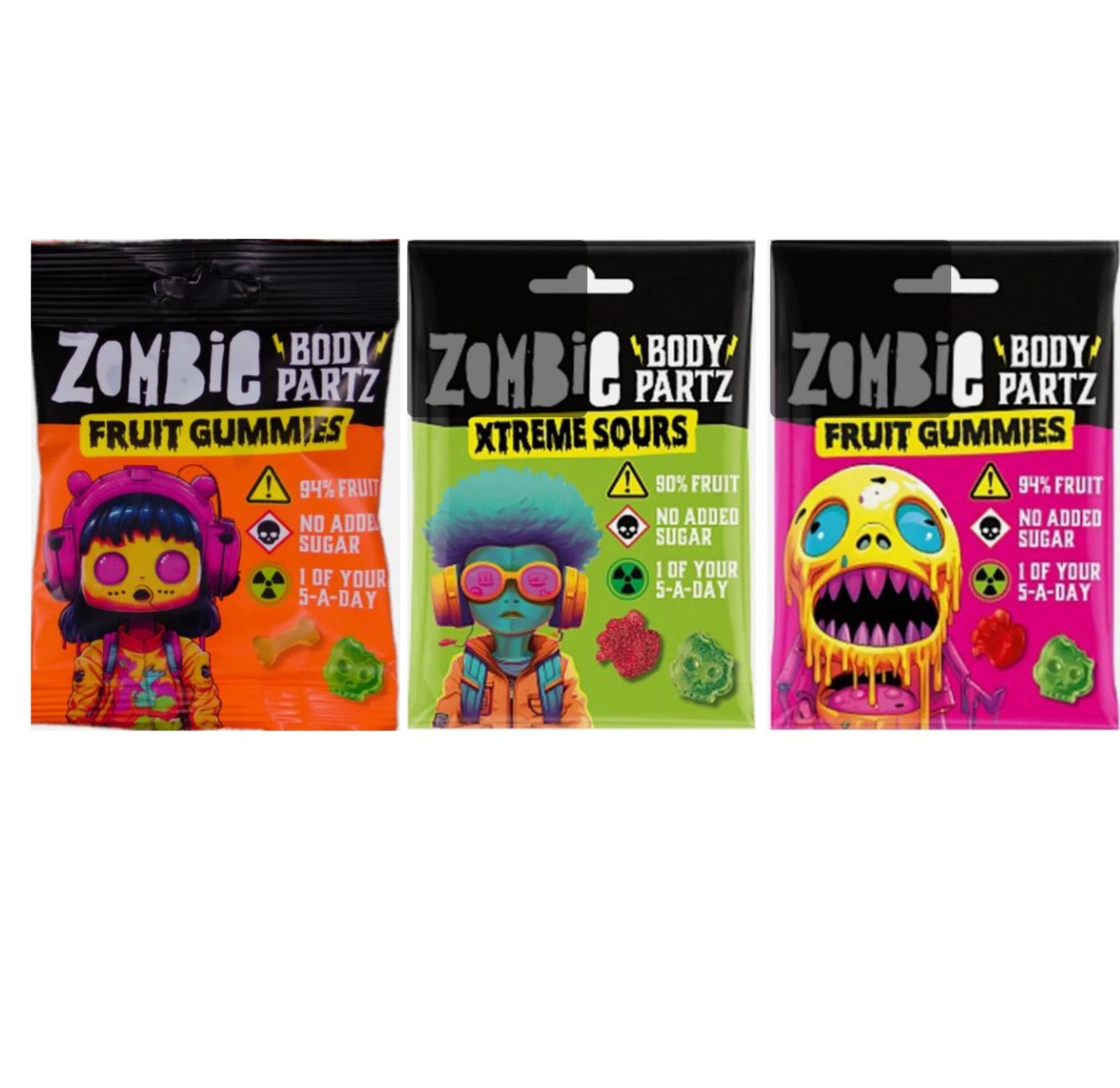3 × Zombie Body Partz Fruit Gummies 35 g – Fruchtgummi in Körper-Teilen-Optik & vegan