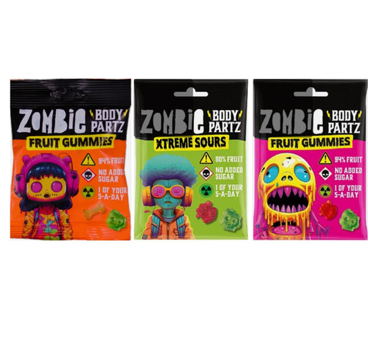 3 × Zombie Body Partz Fruit Gummies 35 g – Fruchtgummi in Körper-Teilen-Optik & vegan